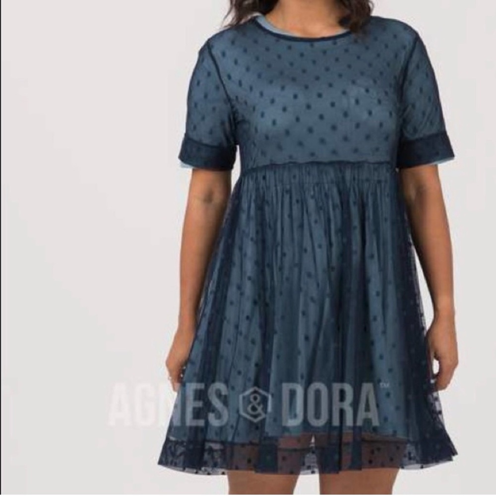 Agnes & Dora Black Dot Short Mesh Easy Dress Medium NWT